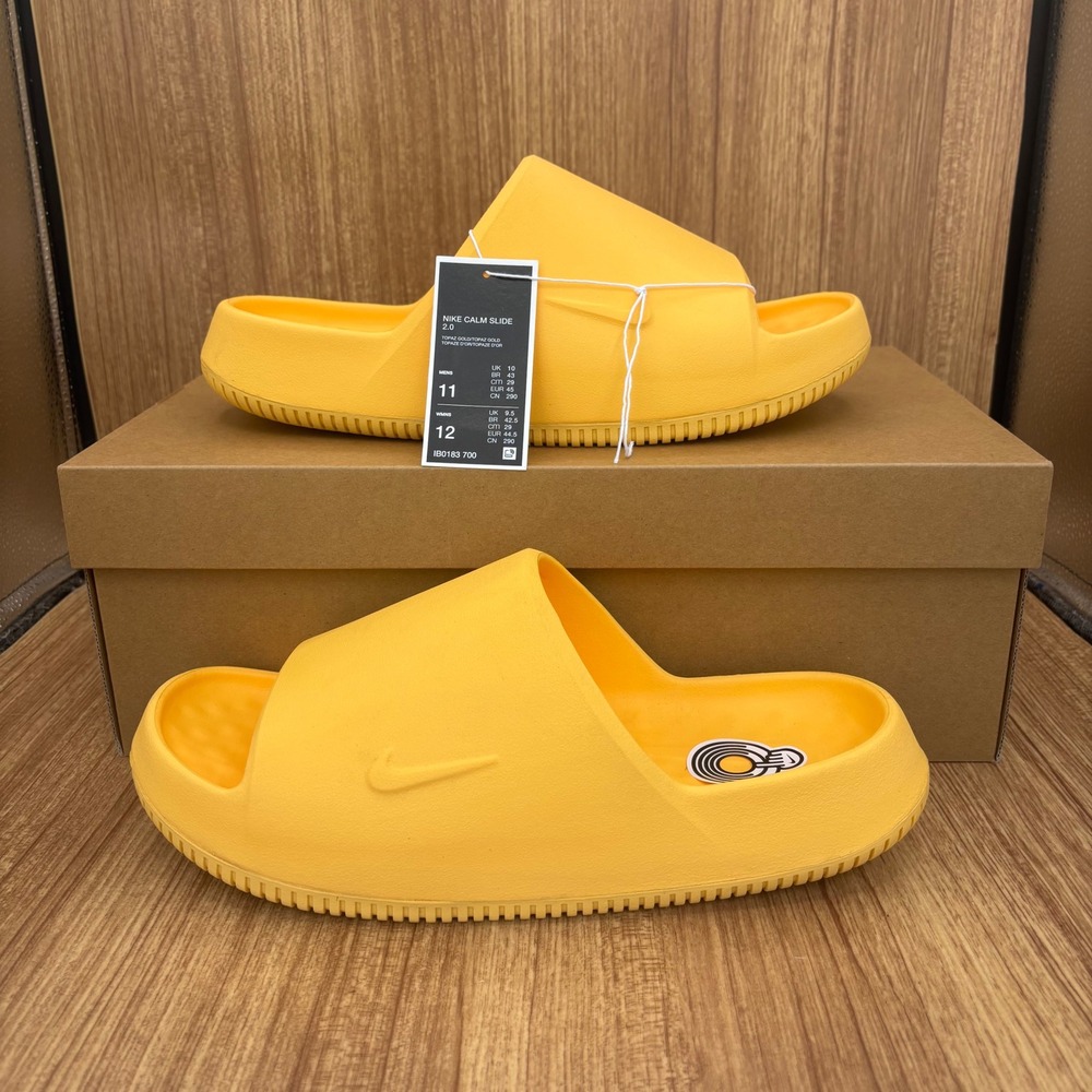 Nike Calm Slide 2.0 Mens 11 Womens 12 Topaz Gold New IB0183-700 Foam Sandals